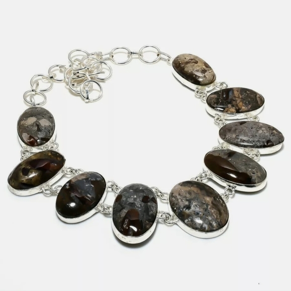 New Amazing Oversized Rock Fossil Silver Statement Necklace. - Picture 16 of 16
